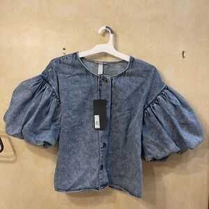 NWT Future Collective Denim Balloon Sleeve Top, Size XL